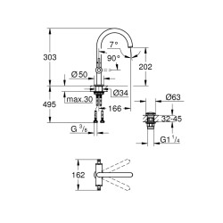 Grohe Atrio Tek Delikli Lavabo Bataryası 1/2' L-Boyut - 21022Da3 - 2