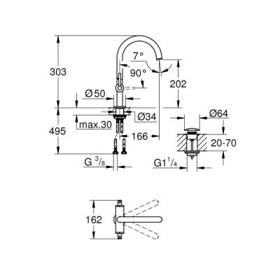 Grohe Atrio Tek Delikli Lavabo Bataryası 1/2' L-Boyut - 21022Dc3 - 2