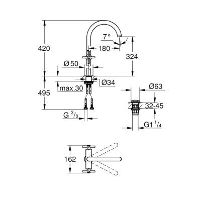 Grohe Atrio Tek Delikli Lavabo Bataryası 1/2' Xl-Boyut - 21044003 - 2