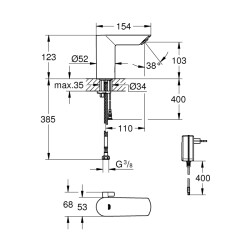 Grohe Bau Cosmopolitan E Fotoselli Lavabo Bataryası 1/2', Çift Su Girişli Ayarlanabilir Sıcaklık Sınırlayıcısı İle - 36453000 - 2