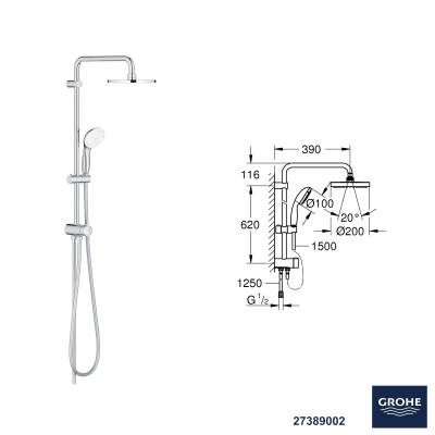 Grohe BauEdge Banyo Bataryası Seti + Hüppe Galata X Duş Kanalı -24 - 3