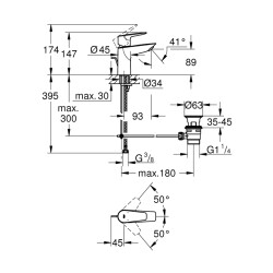 Grohe Bauedge Tek Kumandalı Lavabo Bataryası S-Boyut - 23328001 - 2