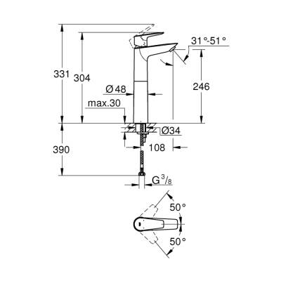 Grohe Bauedge Tek Kumandalı Lavabo Bataryası Xl-Boyut - 23761001 - 2