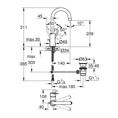 Grohe Bauloop Tek Kumandalı Lavabo Bataryası 1/2' L-Boyut - 23763000 - 2