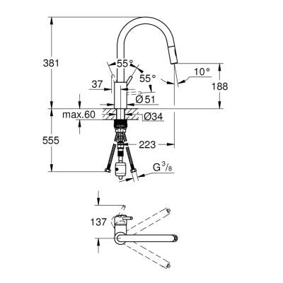 Grohe Concetto Tek Kumandalı Eviye Bataryası - 31483002 - 2