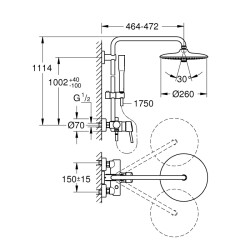 Grohe Duvara Monte Tek Kumandalı Bataryalı Duş Sistemi - 23061003 - 2