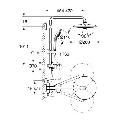 Grohe Duvara Monte Tek Kumandalı Bataryalı Duş Sistemi - 27473001 - 2