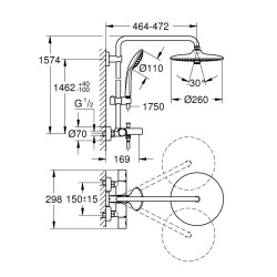 Grohe Duvara Monte Termostatik Banyo Bataryalı Duş Sistemi - 27475002 - 2