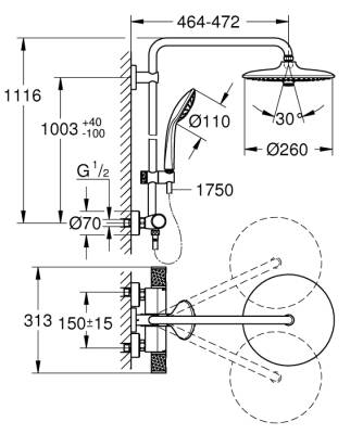 Grohe Duvara Monte Termostatik Bataryalı Duş Sistemi - 27296003 - 4