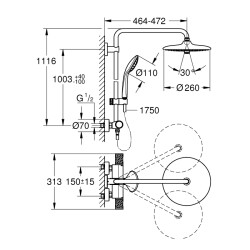 Grohe Duvara Monte Termostatik Bataryalı Duş Sistemi - 27615002 - 2