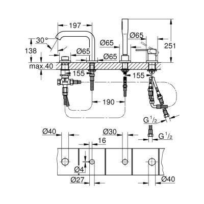 Grohe Essence Dört Delikli Küvet Bataryası - 19578001 - 2