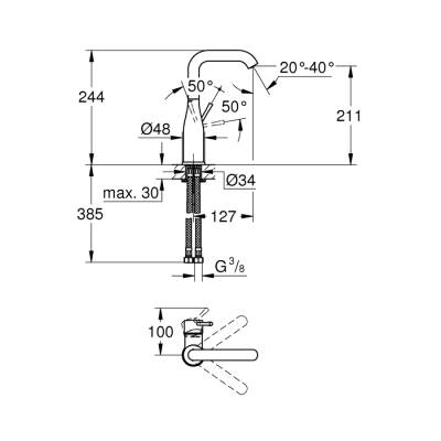 Grohe Essence Tek Kumandalı Lavabo Bataryası 1/2' L-Boyut - 23541001 - 2