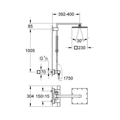 Grohe Euphoria Cube System 230 Duvara Monte Termostatik Bataryalı Duş Sistemi - 26087000 - 2