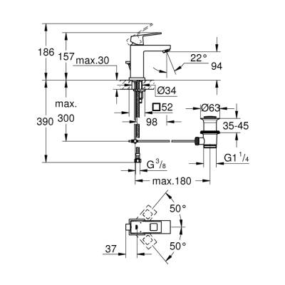 Grohe Eurocube Tek Kumandalı Lavabo Bataryası S-Boyut - 23127Al0 - 2