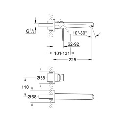 Grohe Eurodisc Cosmopolitan 2 Delikli Lavabo Bataryası 1/2' M-Boyut - 19974002 - 2