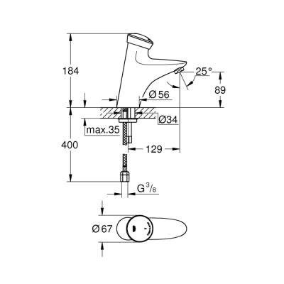 Grohe Eurodisc Se Zaman Ayarlı Lavabo Bataryası 1/2', Tek Su Girişli - 36249000 - 2