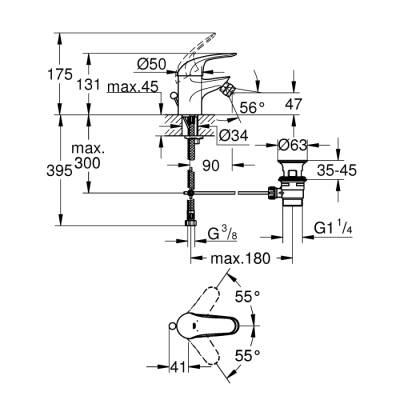 Grohe Euroeco Tek Kumandalı Bide Bataryası S - Boyut - 23263000 - 2