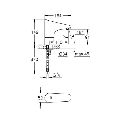 Grohe Europlus E Fotoselli Lavabo Bataryası, Tek Su Girişli - 36208001 - 2