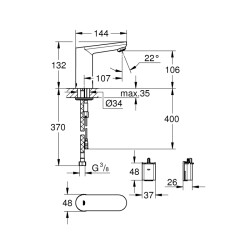 Grohe Eurosmart Cosmopolitan E Fotoselli Lavabo Bataryası, 1/2', Çift Su Girişli Ayarlanabilir Sıcaklık Sınırlayıcısı - 36330001 - 2