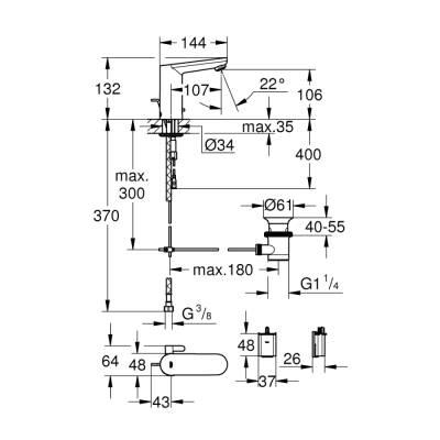 Grohe Eurosmart Cosmopolitan E Fotoselli Lavabo Bataryası, Çift Su Girişli Ayarlanabilir Sıcaklık Sınırlayıcısı - 36331001 - 2