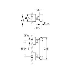 Grohe Eurosmart Cosmopolitan T Zaman Ayarlı Duş Bataryası 1/2', Kelebek Ve Ayarlanabilir Sıcaklık Sınırlayıcı İle - 36320000 - 2