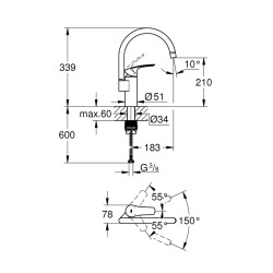 Grohe Eurosmart Tek Kumandalı Eviye Bataryası - 33202003 - 2