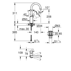 Grohe Eurosmart Tek Kumandalı Lavabo Bataryası 1/2' L - Boyut - 23970003 - 2