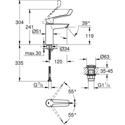 Grohe Eurosmart Tek Kumandalı Lavabo Bataryası M - Boyut - 23983003 - 2