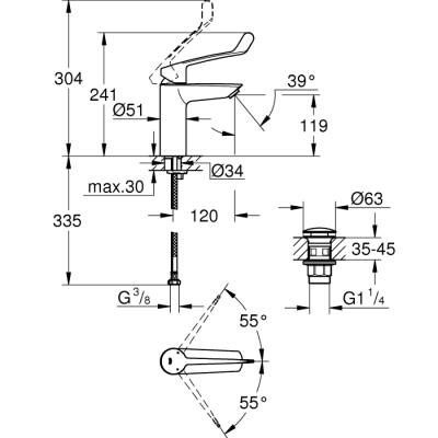 Grohe Eurosmart Tek Kumandalı Lavabo Bataryası M - Boyut - 23983003 - 2