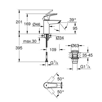 Grohe Eurosmart Tek Kumandalı Lavabo Bataryası S - Boyut - 23922003 - 2