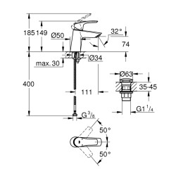 Grohe Eurosmart Tek Kumandalı Lavabo Bataryası S - Boyut - 23968003 - 2