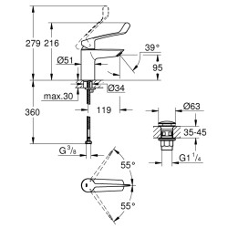 Grohe Eurosmart Tek Kumandalı Lavabo Bataryası S - Boyut - 23982003 - 2