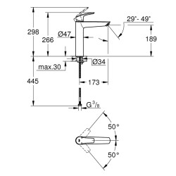 Grohe Eurosmart Tek Kumandalı Lavabo Bataryası Xl - Boyut - 23971003 - 2