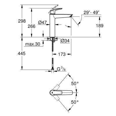 Grohe Eurosmart Tek Kumandalı Lavabo Bataryası Xl - Boyut - 23971003 - 2