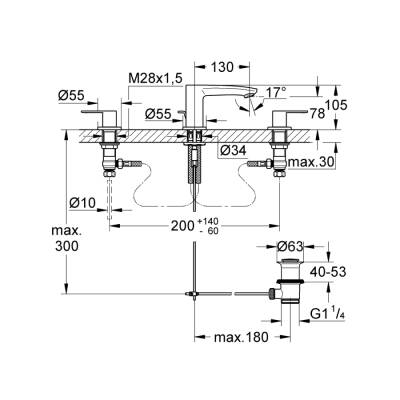 Grohe Eurostyle Cosmopolitan 3 Delikli Lavabo Bataryası S-Boyut - 20208002 - 2