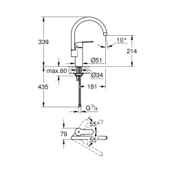 Grohe Eurostyle Cosmopolitan Tek Kumandalı Eviye Bataryası - 30221002 - 2