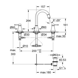 Grohe Grandera 3 Delikli Lavabo Bataryası 1/2' M-Boyut - 20389000 - 2