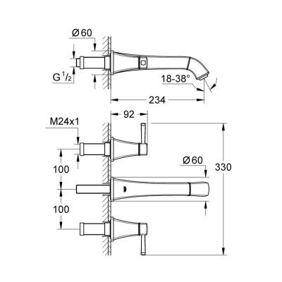 Grohe Grandera 3 Delikli Lavabo Bataryası 1/2' M-Boyut - 20415000 - 2