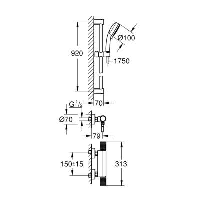 Grohe Grohtherm 1000 Performance Termostatik Duş Bataryası / Duş Seti Dahil - 34784000 - 2