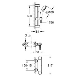 Grohe Grohtherm 1000 Termostatik Duş Bataryası / Duş Seti Dahil - 34820004 - 2