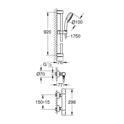 Grohe Grohtherm 800 Cosmopolitan Termostatik Duş Sistemi 1/2' - 34769000 - 2