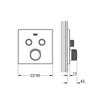 Grohe Grohtherm Smartcontrol Çift Valfli Akış Kontrollü, Ankastre Termostatik Duş Bataryası - 29124Dl0 - 2