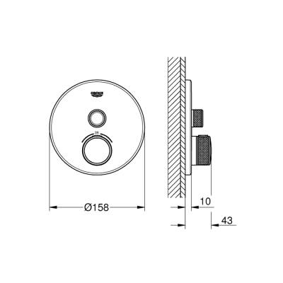 Grohe Grohtherm Smartcontrol Tek Valfli Akış Kontrollü, Ankastre Termostatik Duş Bataryası - 29118Gl0 - 2