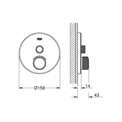 Grohe Grohtherm Smartcontrol Tek Valfli Akış Kontrollü, Ankastre Termostatik Duş Bataryası - 29150Ls0 - 2