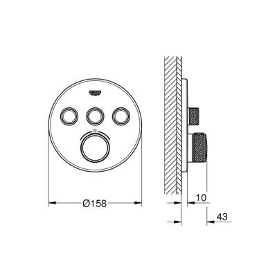 Grohe Grohtherm Smartcontrol Üç Valfli Akış Kontrollü, Ankastre Termostatik Duş Bataryası - 29121Dl0 - 2