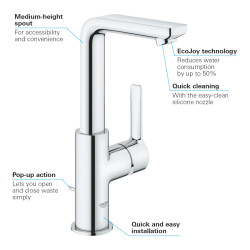 Grohe Lineare Tek Kumandalı Lavabo Bataryası 1/2' L-Boyut - 23296001 - 3