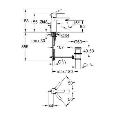 Grohe Lineare Tek Kumandalı Lavabo Bataryası 1/2' Xs-Boyut - 32109001 - 2