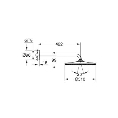 Grohe Rainshower Mono 310 Tepe Duşu Seti 422 Mm, Tek Akışlı - 26557000 - 2