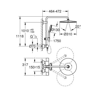 Grohe Rainshower Smartactive 310 Duvara Monte Termostatik Bataryalı Duş Sistemi - 26648Ls0 - 1