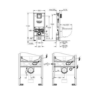 Grohe Rapid Slx 3'Ü 1 Arada Wc Gömme Rezervuar Seti, 1.13 M Montaj Yüksekliği - 39598000 - 2